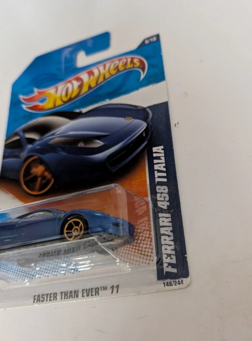 2011 HOT WHEELS BLUE FERRARI 458 ITALIA, FASTER THAN EVER '11, HW #146, VHTF